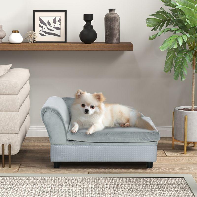 PawHut Fancy Dog Bed for Small Dogs with Hidden Storage, Small Dog Couch with Soft Foam, Dog Sofa Bed, Cushy Dog Bed, Pet Furniture for Puppies