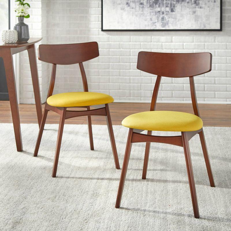 7pc Archer Rectangular Dining Set Walnut/Yellow - Buylateral: Mid-Century Modern, Polyester Upholstery, Wood Frame