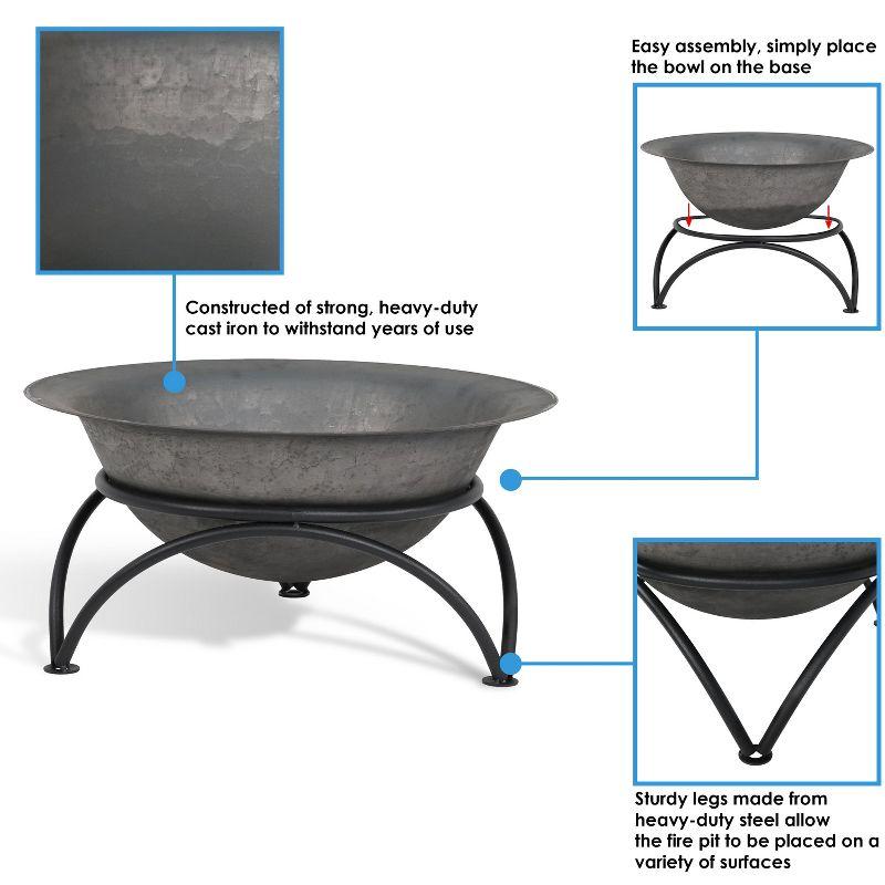 SunnyDaze Decor 23.5" Round Wood-Burning Dark Gray Finish Cast Iron Fire Pit Bowl and Stand