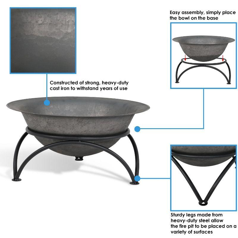 23.5" Round Wood-Burning Dark Gray Finish Cast Iron Fire Pit Bowl and Stand