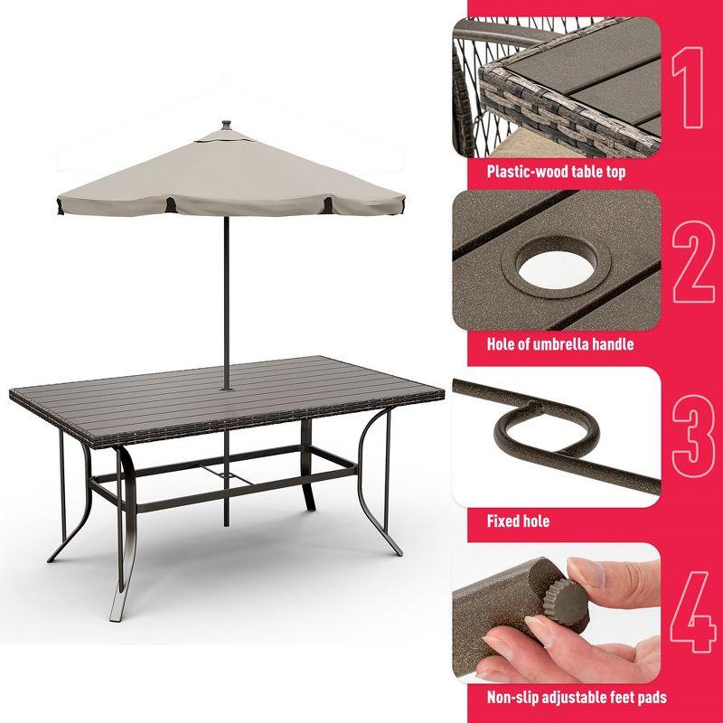 Pamapic 7-Piece PE Wicker Outdoor Dining Set with Brown Cushions