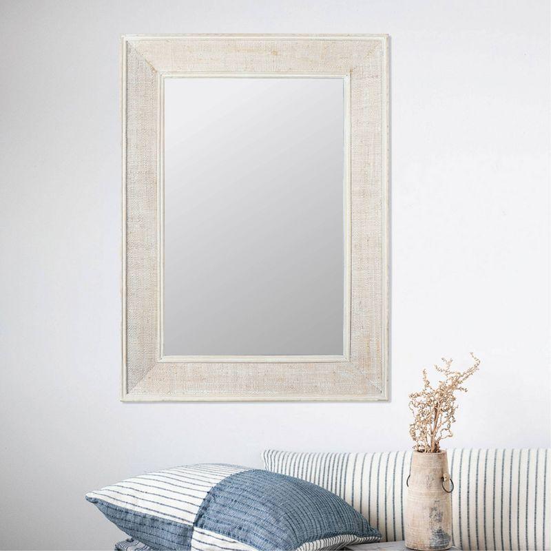 Rectangle Wall Mirror with Rattan Detail White - Storied Home: Coastal Style, Firwood & Glass, No Assembly Required