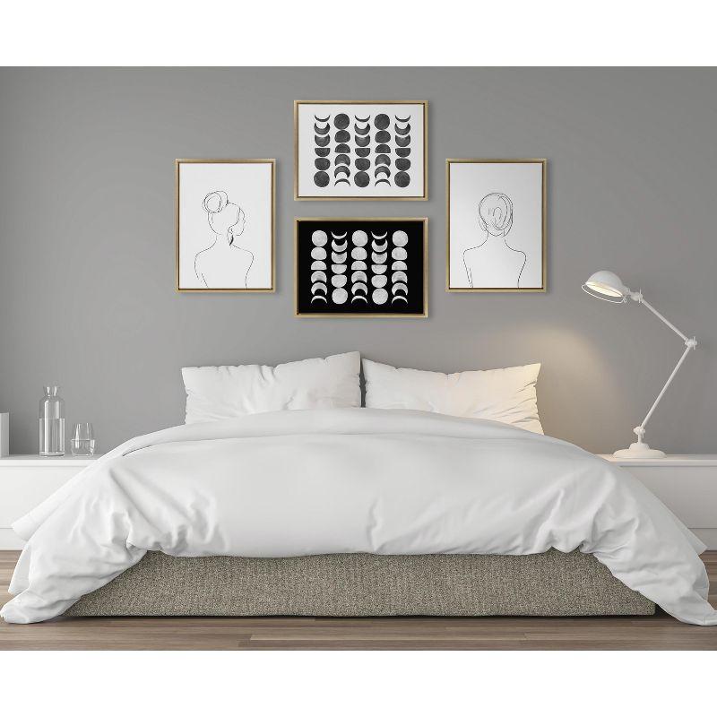 Kate and Laurel Sylvie 901 Moon Phases Black on White Framed Canvas by Teju Reval of SnazzyHues