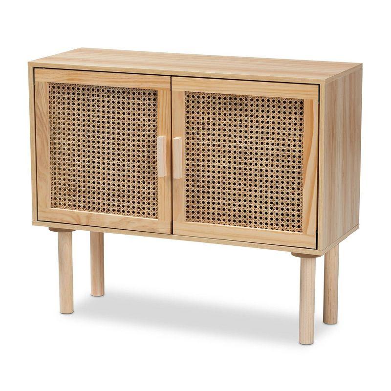 Maclean Rattan Wood 2 Door Sideboard Buffet Natural/Brown - Baxton Studio: Bohemian Style, Fixed Shelf Storage