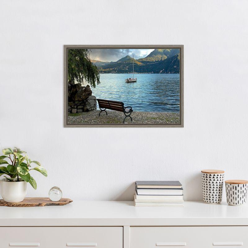 Amanti Art Lago Banco Sea Bench Italy by Alan Blaustein Canvas Wall Art Print Framed 23 x 16-in.