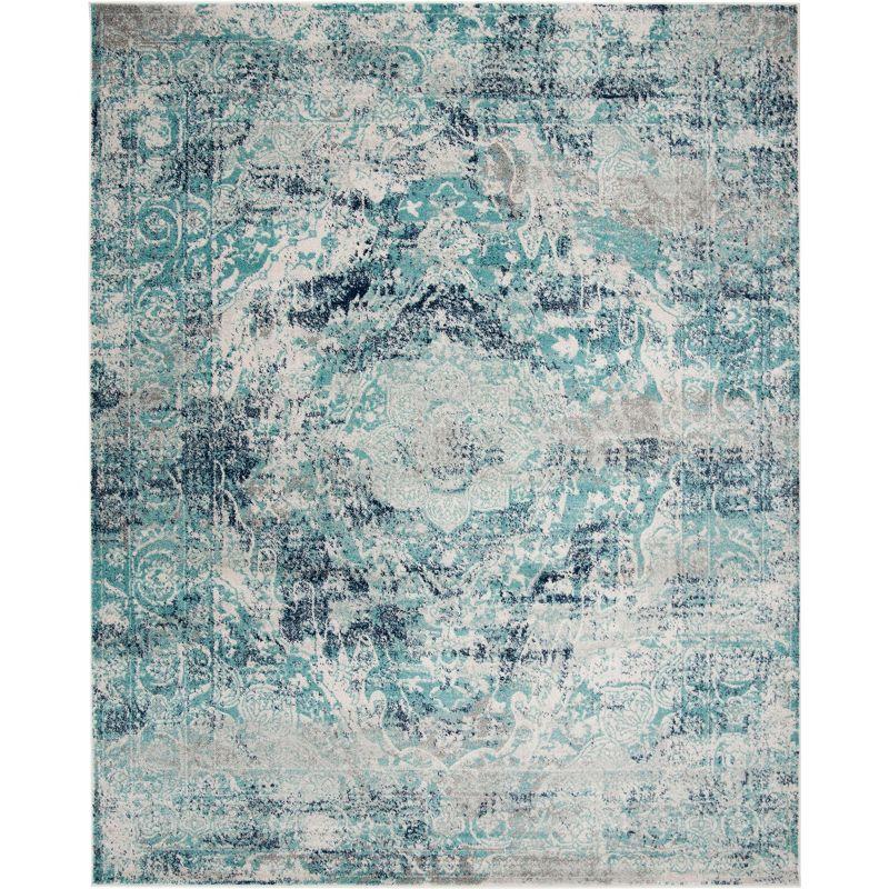 Chic Metro-Mod Ivory/Blue Synthetic 9' x 12' Area Rug