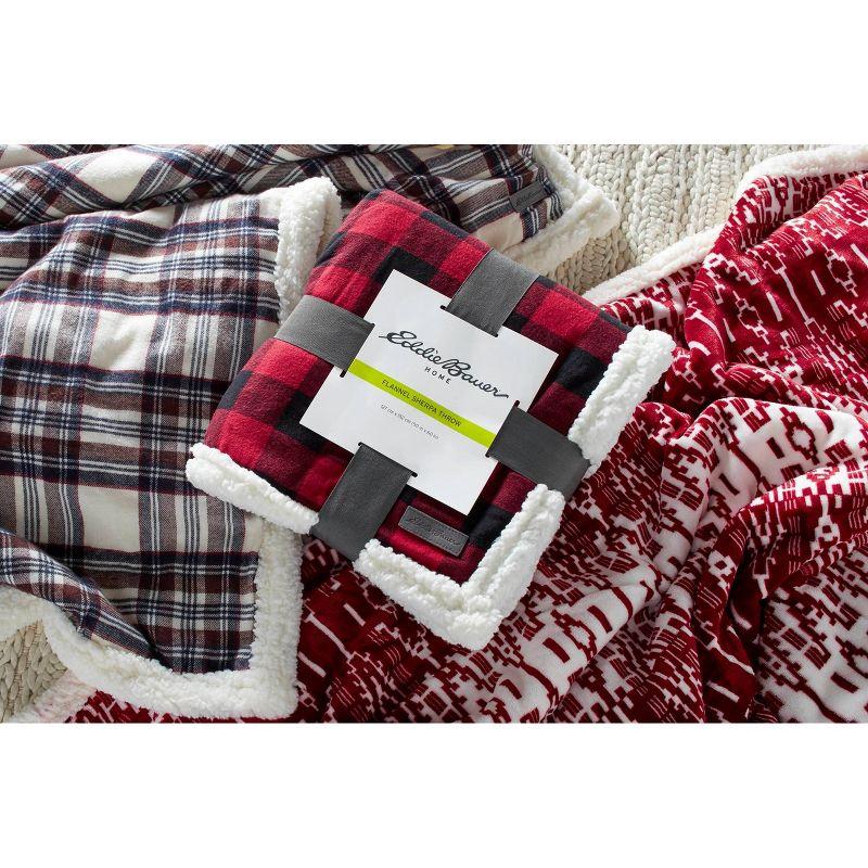 Eddie Bauer Cabin Plaid Flannel/Sherpa Throw Blanket