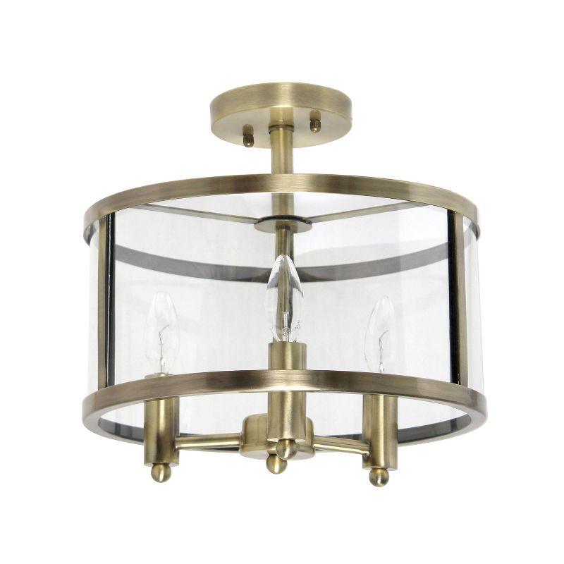 3-Light 13" Industrial Farmhouse Glass/Metallic Accented Semi-flushmount Ceiling Light Brass - Lalia Home: UL Listed, Metal Body, E12 Base