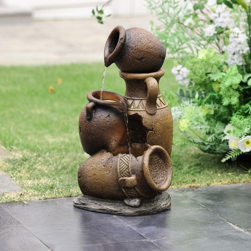 LuxenHome Brown Urns Resin Outdoor Fountain with Lights