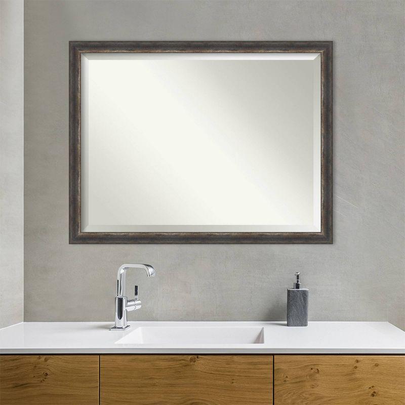 Bronze and Silver Rectangular Wood Framed Wall Mirror