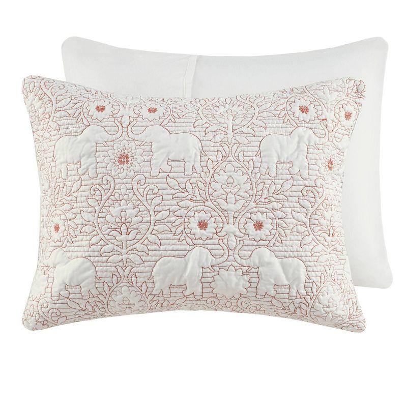 Coral Cotton Full Quilt Set with Reversible Elephant & Floral Design