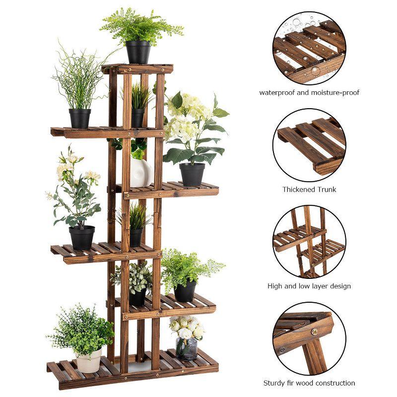 Costway 6 Tier 11 Pots Wooden Plant Flower Display Stand Wood Shelf Storage Rack Garden