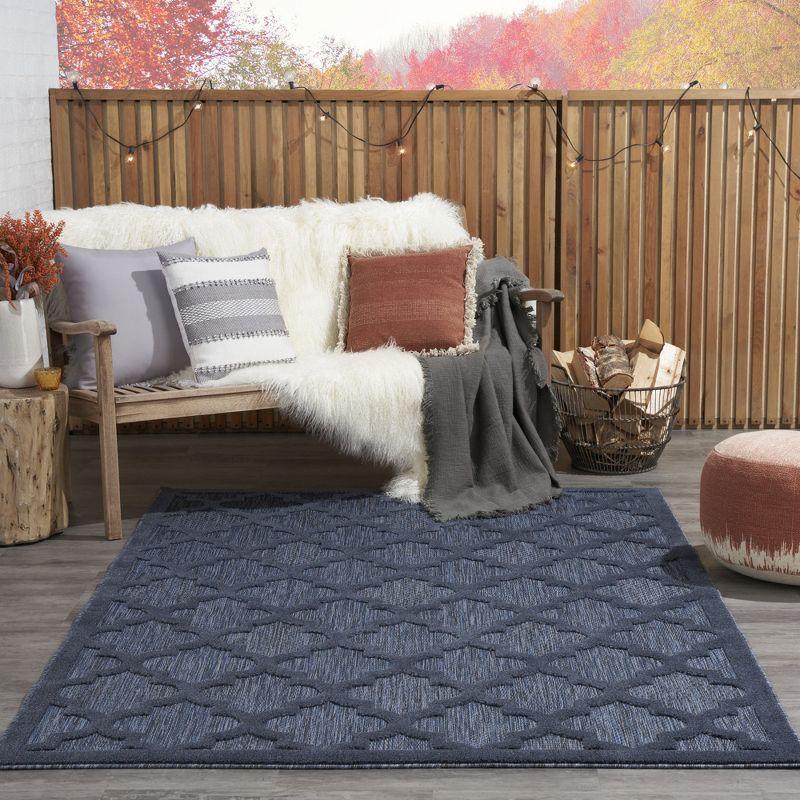 Nourison Easy Care Trellis Flatweave Indoor Outdoor Area Rug 5' x 7' Navy Blue