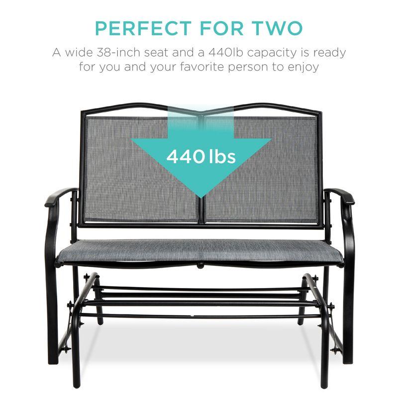 Best Choice Products 2-Person Outdoor Swing Glider, Steel Patio Loveseat, Bench Rocker w/ Armrests - Gray