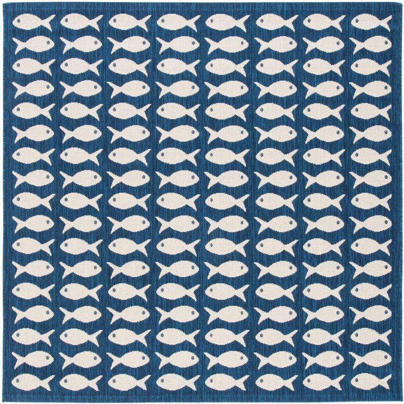 Navy Blue 6'7" Square Indoor/Outdoor Easy-Care Area Rug