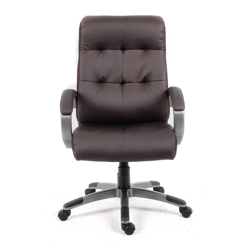 Pewter-Finished Brown LeatherPlus High-Back Ergonomic Executive Chair