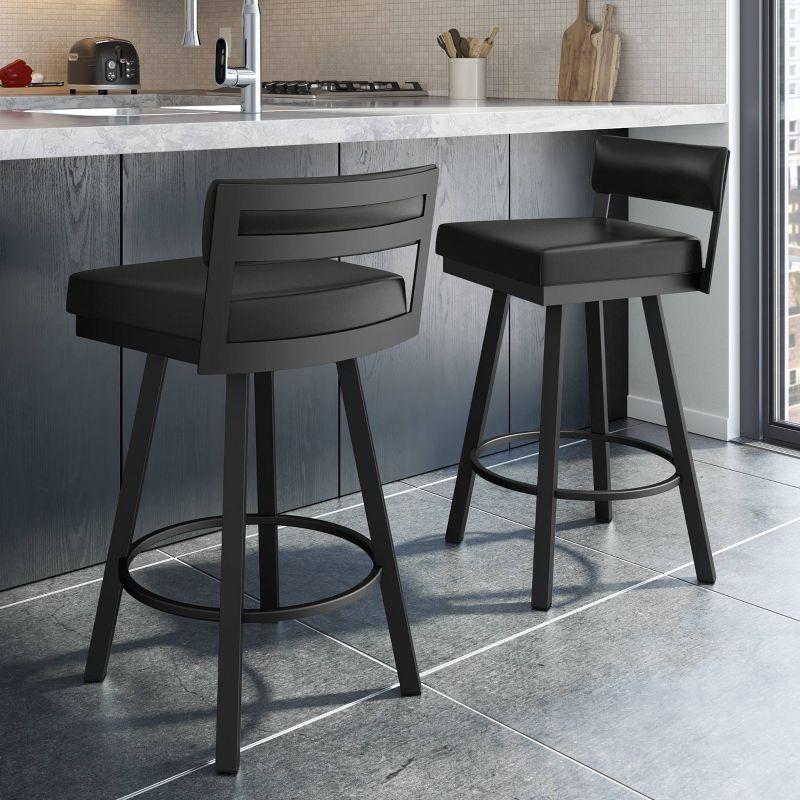 Amisco Travis Upholstered Counter Height Barstool Black: Faux Leather, Steel Frame, 26" Seat