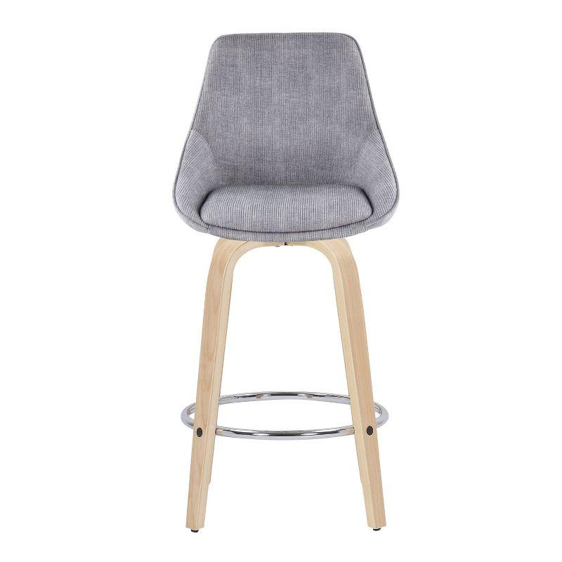 Natural Wood and Grey Corduroy Swivel Counter Stool Set