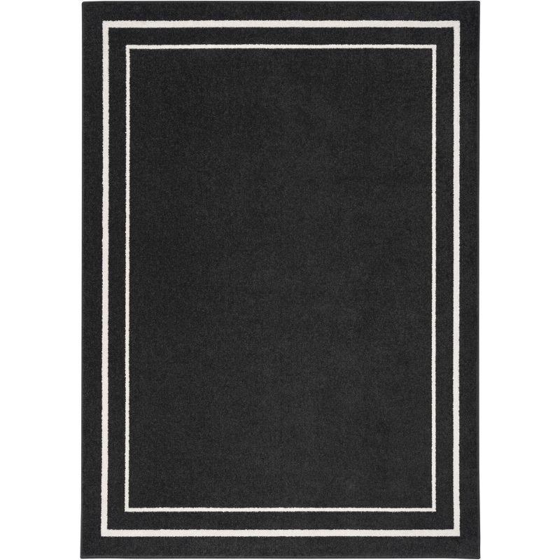 Nourison Essentials 4' x 6' Black Ivory Contemporary Bordered Indoor/Outdoor Area Rug