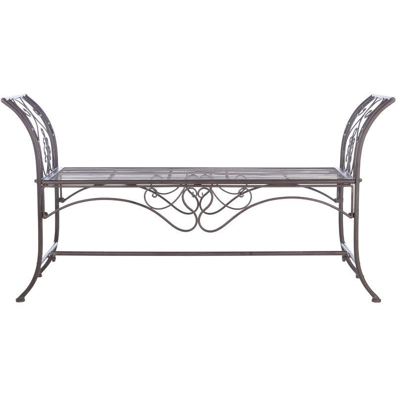 Victorian Elegance Rustic Brown Wrought Iron Outdoor Garden Bench