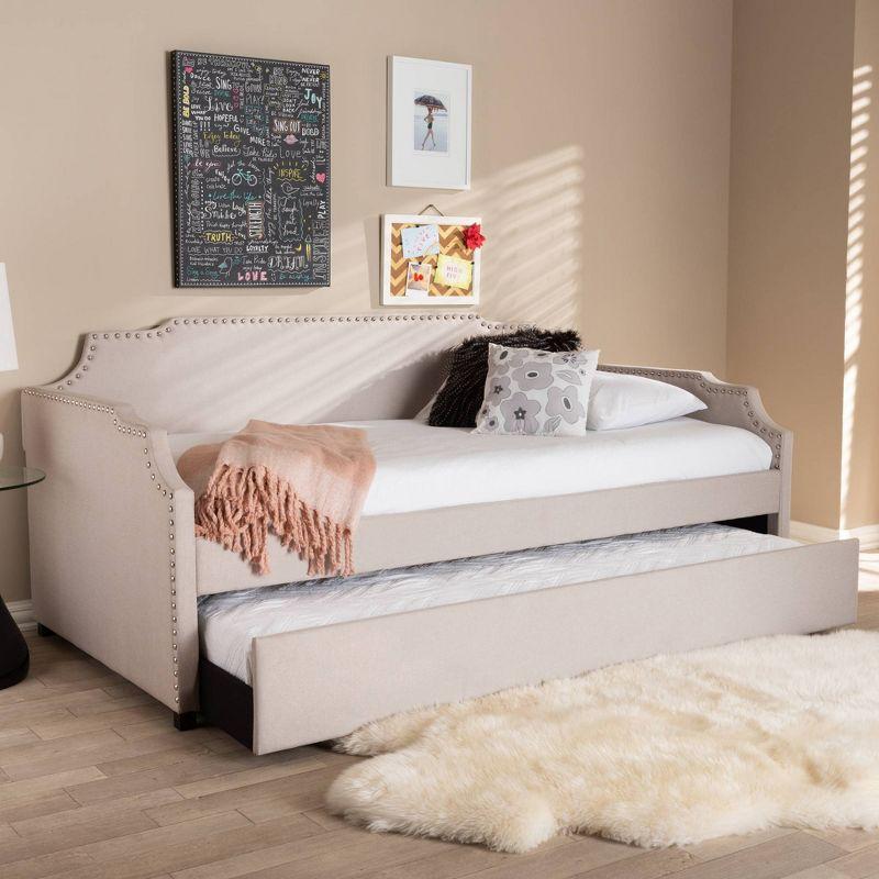 Twin Ally Fabric Upholstered Sofa Daybed with Roll Out Trundle Guest Kids' Bed Beige - Baxton Studio