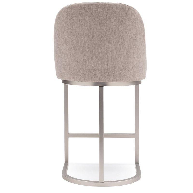 Set of 2 Barrelback Counter Height Barstool with Metal Base Pewter/Oatmeal Linen - Leick Home: Upholstered, Modern Design, Steel Frame