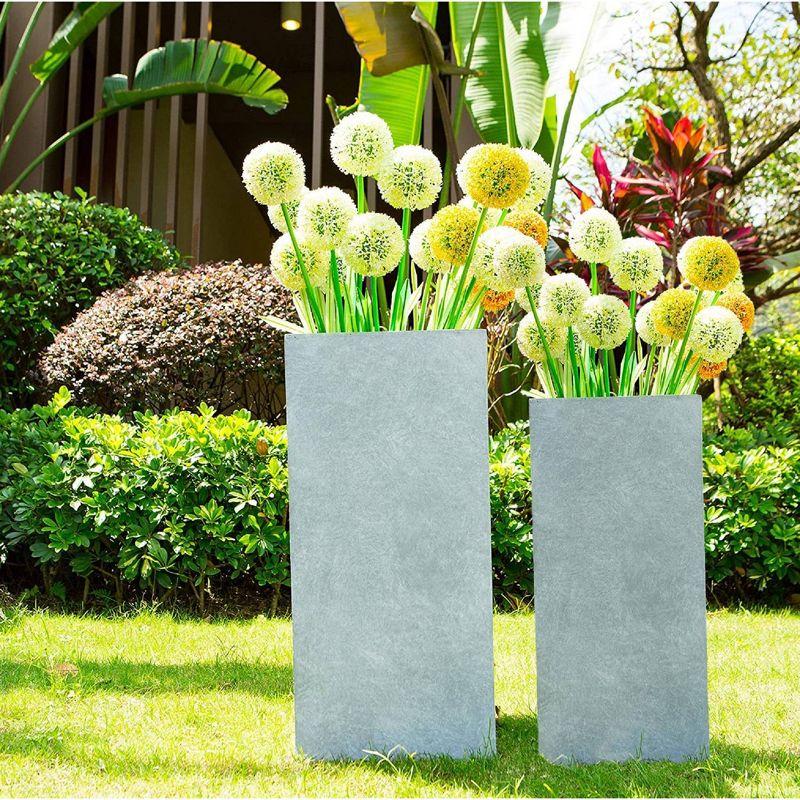 Set of 2 Tall Square Lightweight Concrete Planters Slate Gray - Rosemead Home & Garden, Inc.