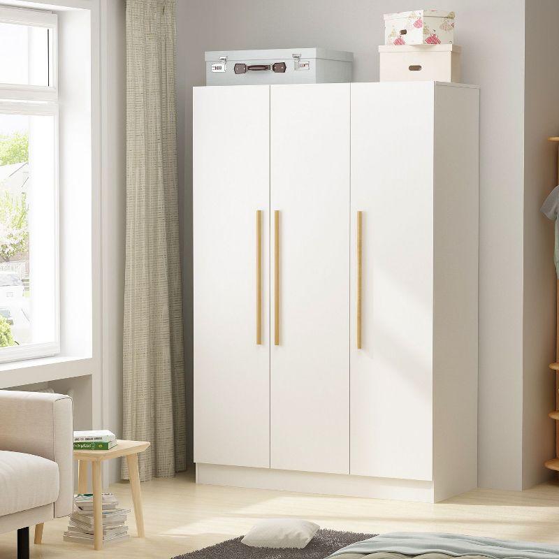 FUFU&GAGA 3-Door White Armoire Clothes Storage Solid Wood Handles Wardrobe