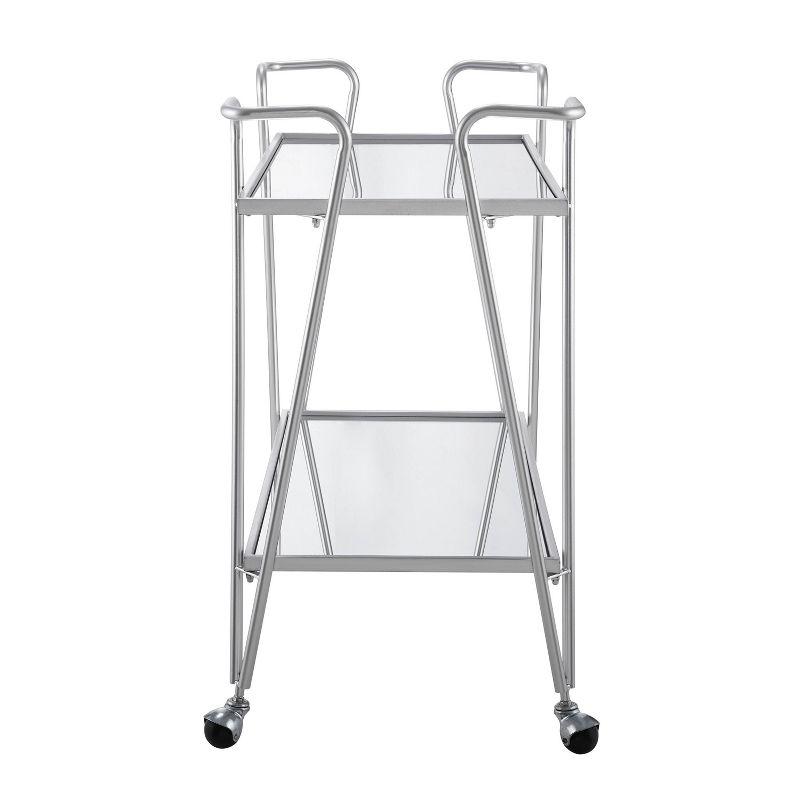 Mid-Century Modern Silver Mirrored Rectangular Bar Cart with Storage