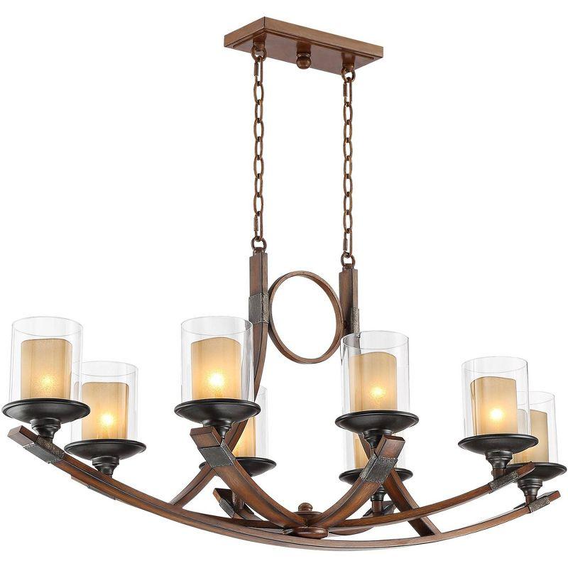 Franklin Iron Works Tafford Mahogany Wood Island Linear Pendant Chandelier 43 1/4" Wide Farmhouse Rustic 8-Light for Dining Room