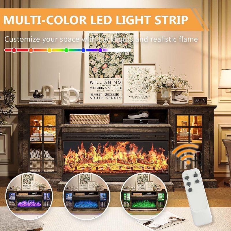 AOXUN 36 Inch 3-Sided Glass Fireplace TV Stand for TVs up to 80", Rustic Media Entertainment Center Console Table with Glass Door Closed Storage, Grey