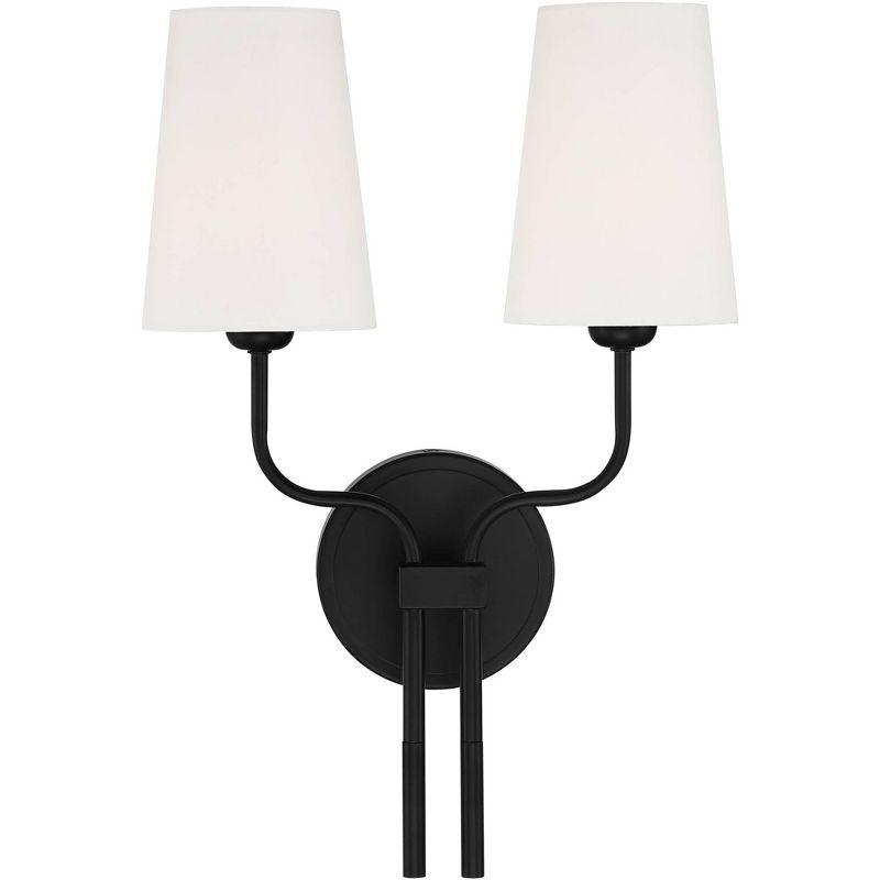 Contemporary Black Aluminum Wall Sconce with White Linen Shades