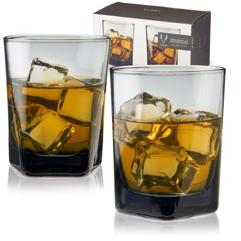 Viski Hexagonal Crystal Double Old Fashioned Glasses in Smoke (Set of 2)