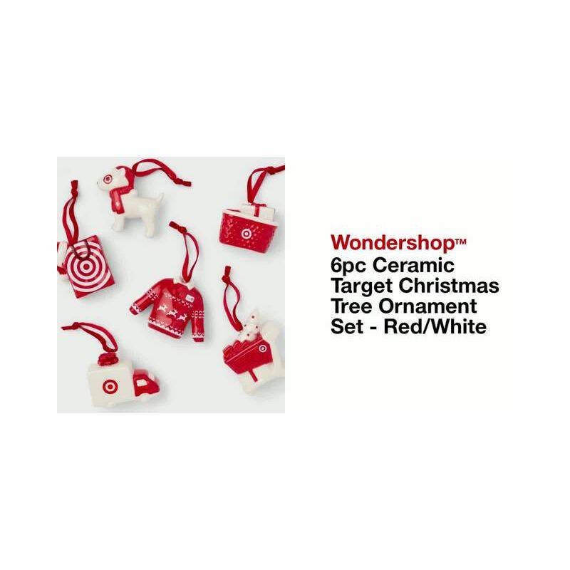 6-Piece Red and White Porcelain Christmas Ornament Set