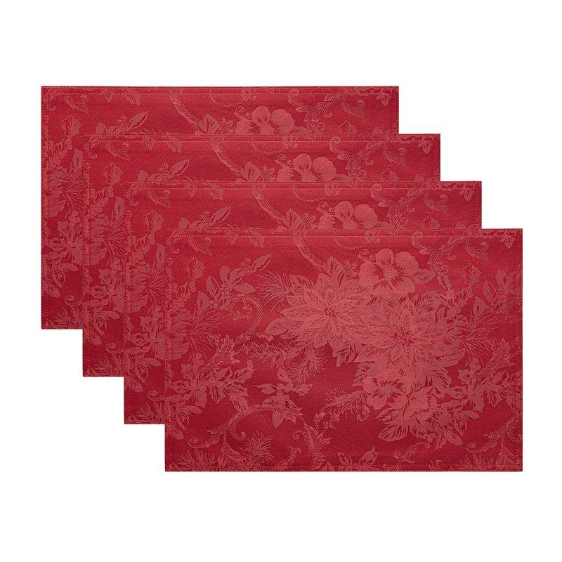 Elrene Poinsettia Elegance Jacquard Holiday Placemat - 13" x 19" - Elrene Home Fashions