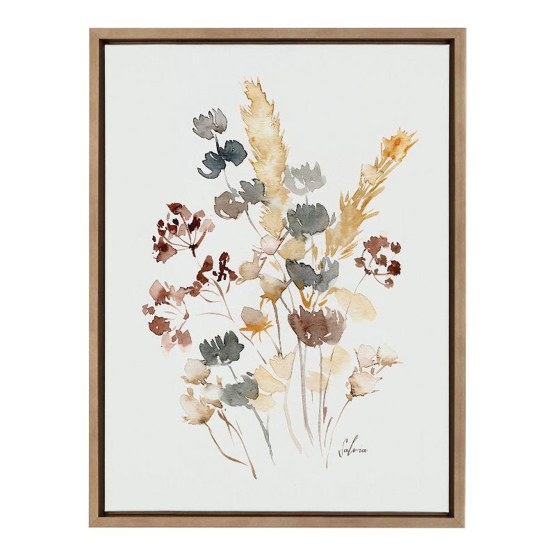 Wild Salvia Watercolor Floral Canvas with Gold Frame