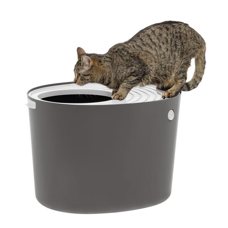 Dark Gray and White Round Top Entry Cat Litter Box with Scoop