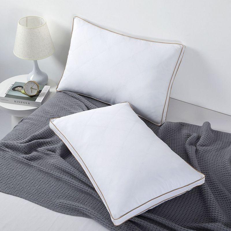 Peace Nest Goose Feather Down Pillow White Quilted Cotton Cover Set of 2