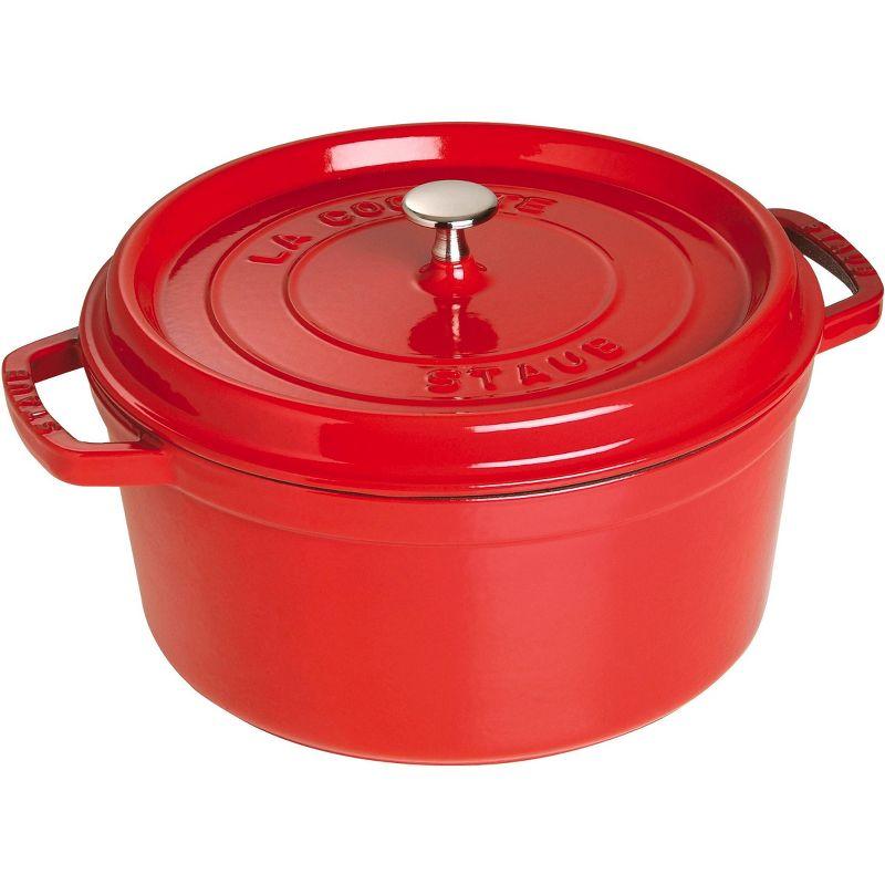 Staub Cast Iron Round Cocotte, Dutch Oven, 7-quart, serves 7-8, Made in France, Cherry