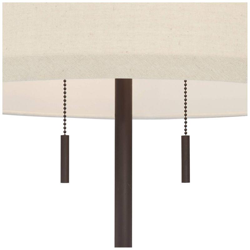 Possini Euro Design Nayla Modern Floor Lamp 62 1/2" Tall Bronze Metal Off White Fabric Tapered Drum Shade for Living Room Bedroom Office House Home