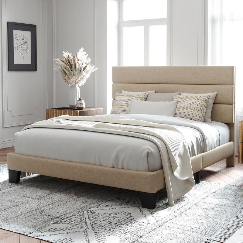 Allewie Platform Bed Frame with Fabric Upholstered Headboard and Wooden Slats Support, Fully Upholstered Mattress Foundation/No Box Spring Needed/Easy Assembly