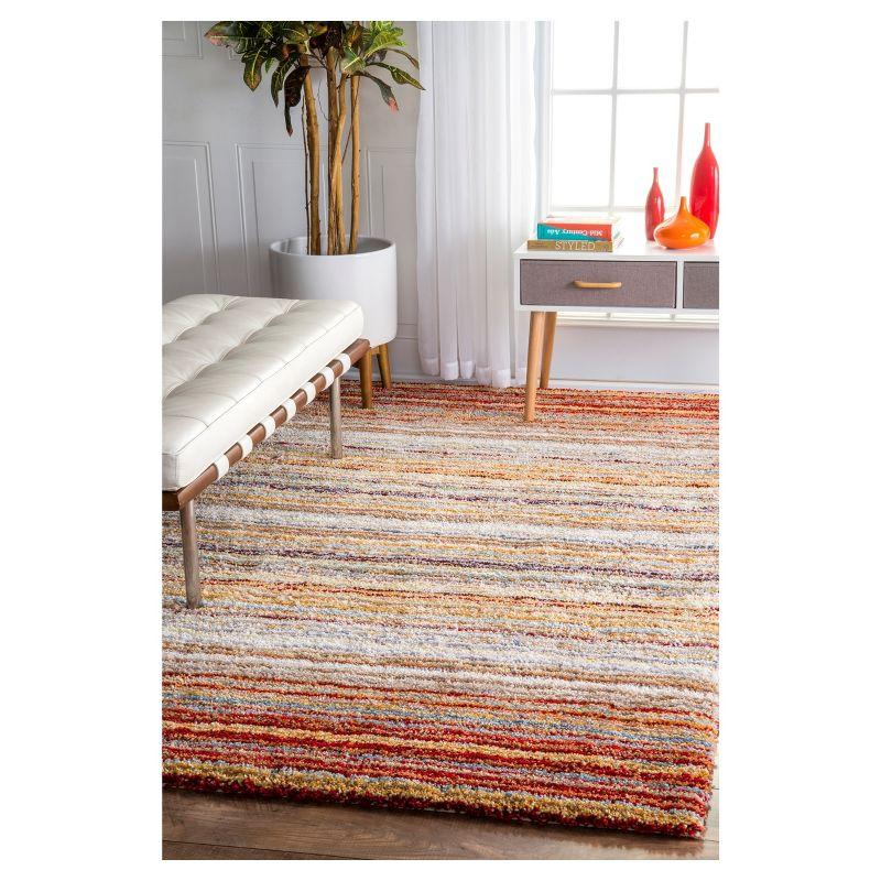 8'x10' Drey Ombre Shag Area Rug Red - nuLOOM: Modern High Pile Tufted Indoor Rectangle, Polyester, Multi-Stripe Design