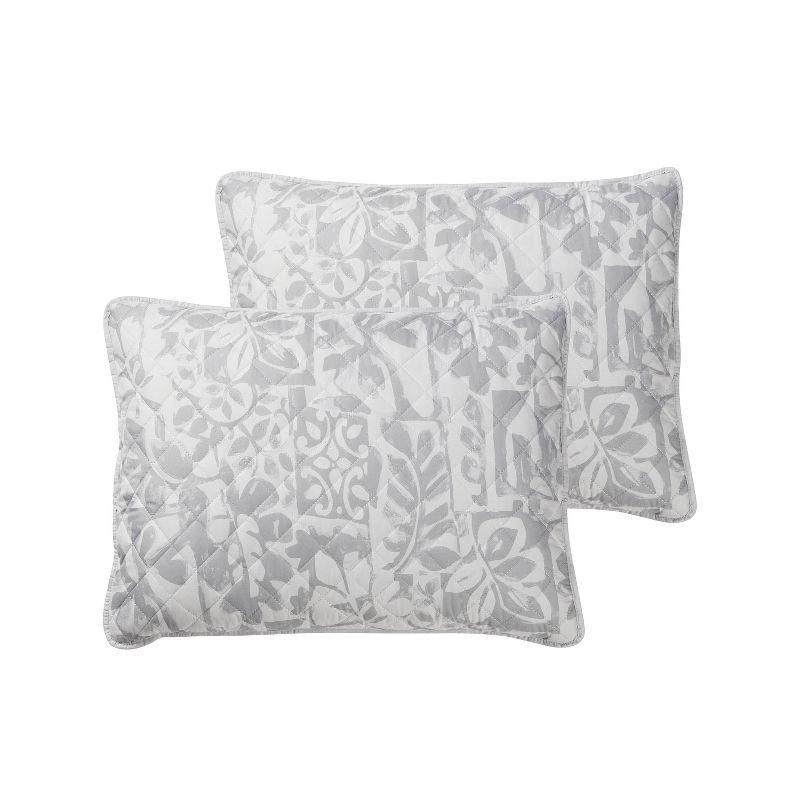 VCNY Tufted Boho Abstract Floral Reversible Quilt Set Gray