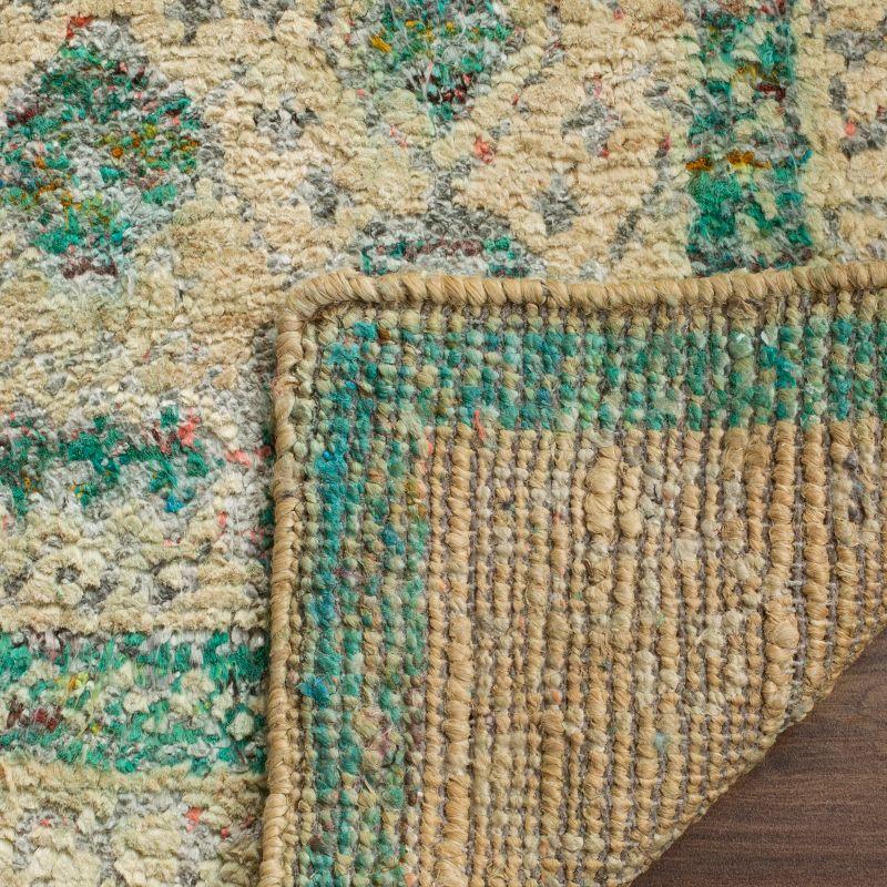 Hand-Knotted Beige and Emerald Wool Viscose 8' x 10' Rug