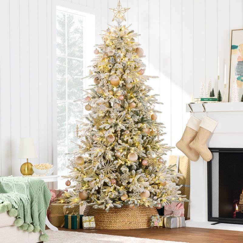 Best Choice Products Pre-Lit Flocked Full Aspen Noble Fir Christmas Tree w/ 2-in-1 Glowing LEDs