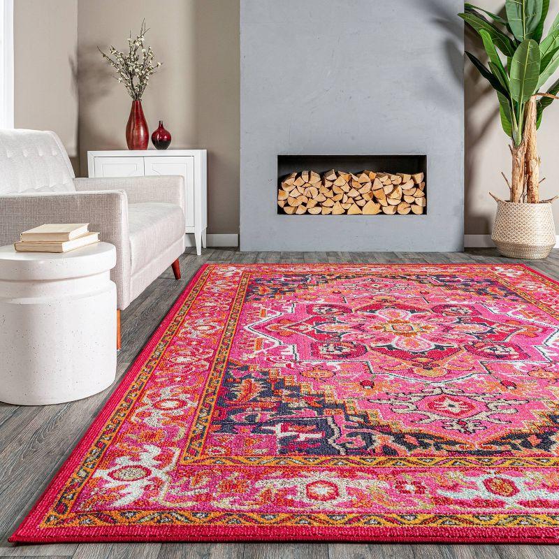 4'x6' Vintage Mackenzie Area Rug Pink - nuLOOM: Medallion Pattern, Low Pile, Indoor, Machine Made, Jute Backing