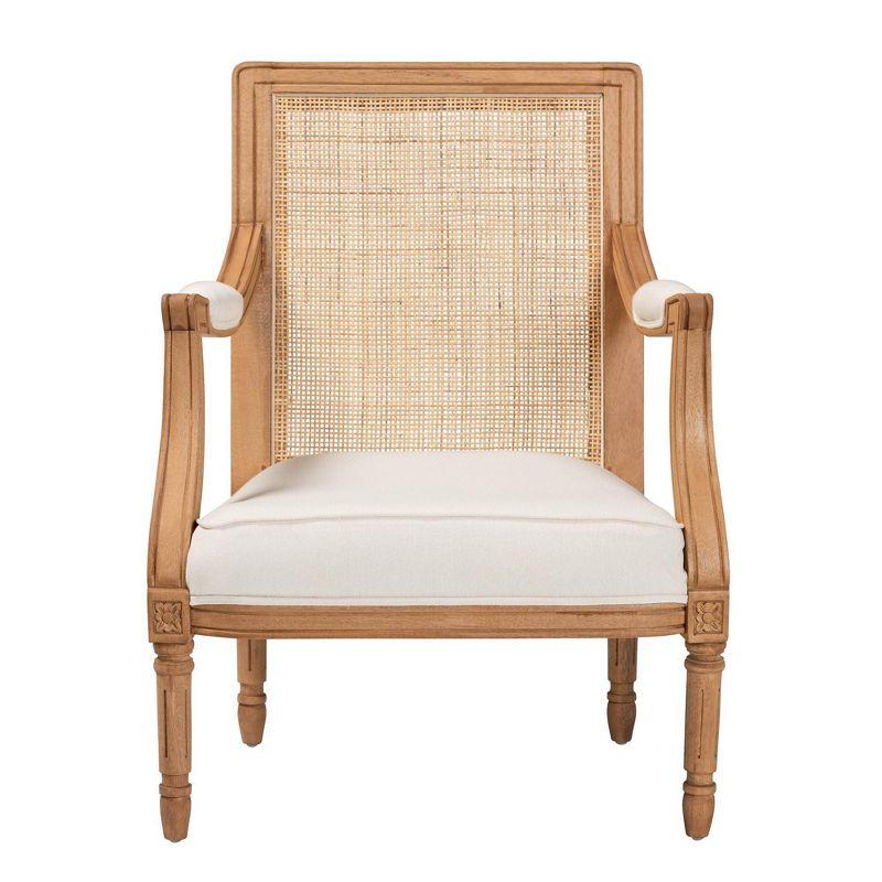 bali & pari Garridan Fabric and Wood Accent Chair Beige/Honey Oak: Polyester Upholstery, Spot Clean, Rattan Frame