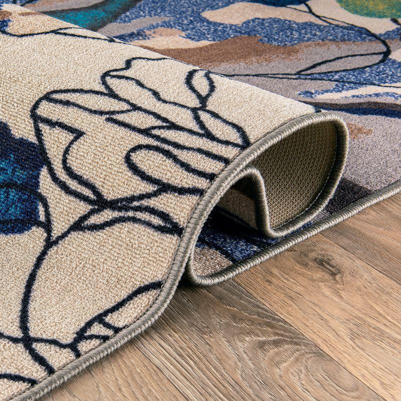 World Rug Gallery Modern Bright Flowers Non-Slip Area Rug - Cream 2'7"x4':  Low Pile,  Floral,  Stain-Resistant,  Indoor Use
