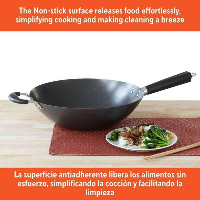 IMUSA 14" Coated Wok with Bakelite Handle: Nonstick Carbon Steel Stir Fry Pan, 64 Volume, Electric & Gas Compatible