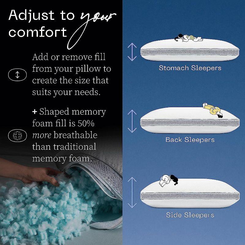 Coop Home Goods The Eden Cool+ Adjustable Pillow, Queen Size Plus Memory Foam Pillows with Cooling Gel, Back, Stomach or Side Sleeper, Neck Support